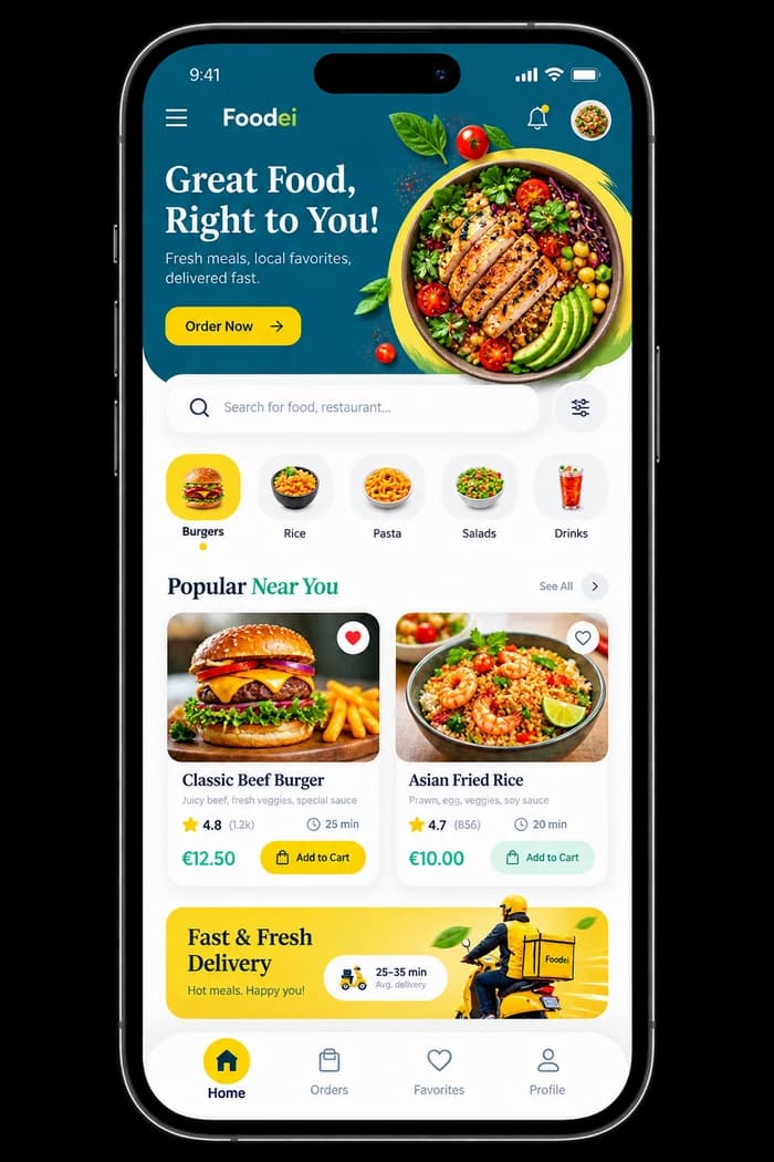 Foodei web app preview on a phone